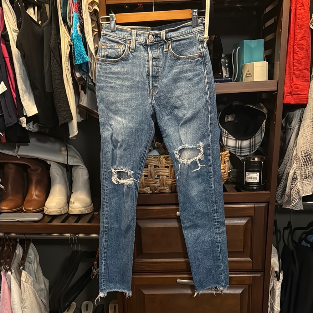 Levi's Light Blue Ripped Straight Jeans